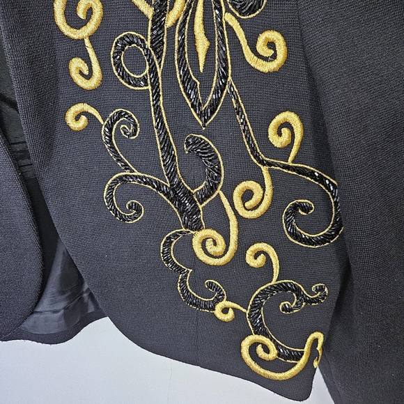 VTG Lillie Rubin Bolero Jacket Sz L Black Beaded Embroidered Wool Night Party - Picture 8 of 12